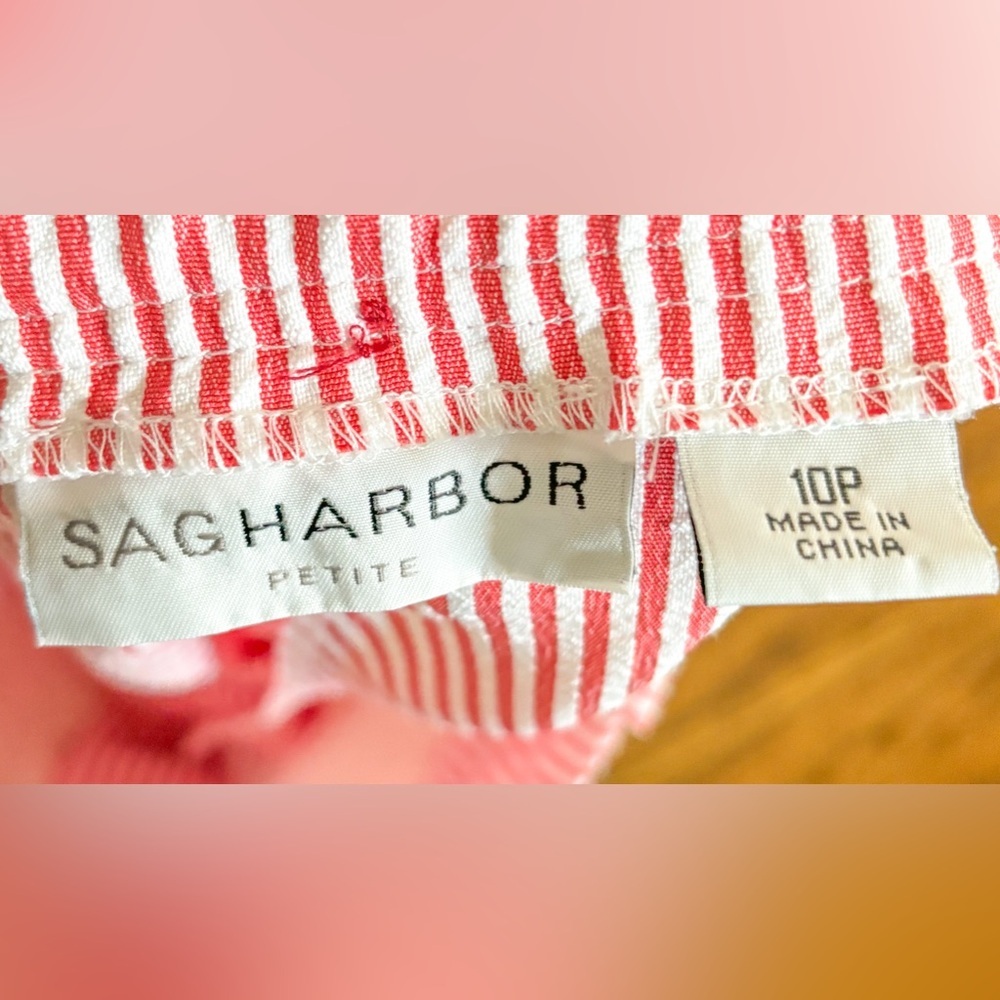 Orange White Striped Seersucker Capris Size 10P Preppy Coastal Beach Boho - Picture 3 of 6